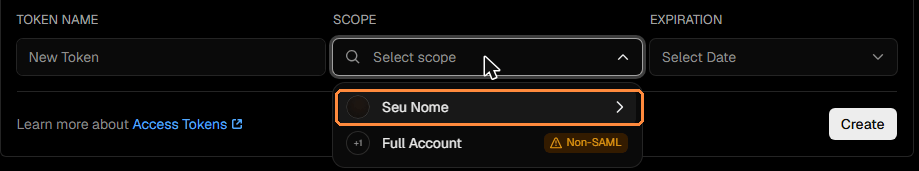 Lista de escopo aberta: o seu time em cima e Full Account embaixo